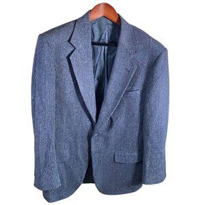 Towncraft Mens Blazer Jacket 40R Wool Blend Blue Gray Herringbone Double Button